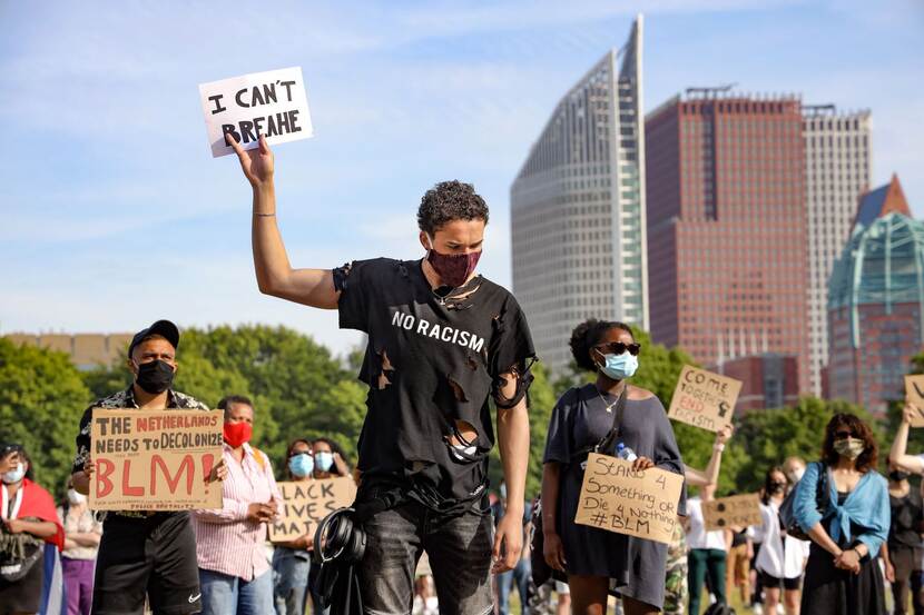 Foto van de eerste Black Lives Matter demonstratie in Den Haag, 2020
